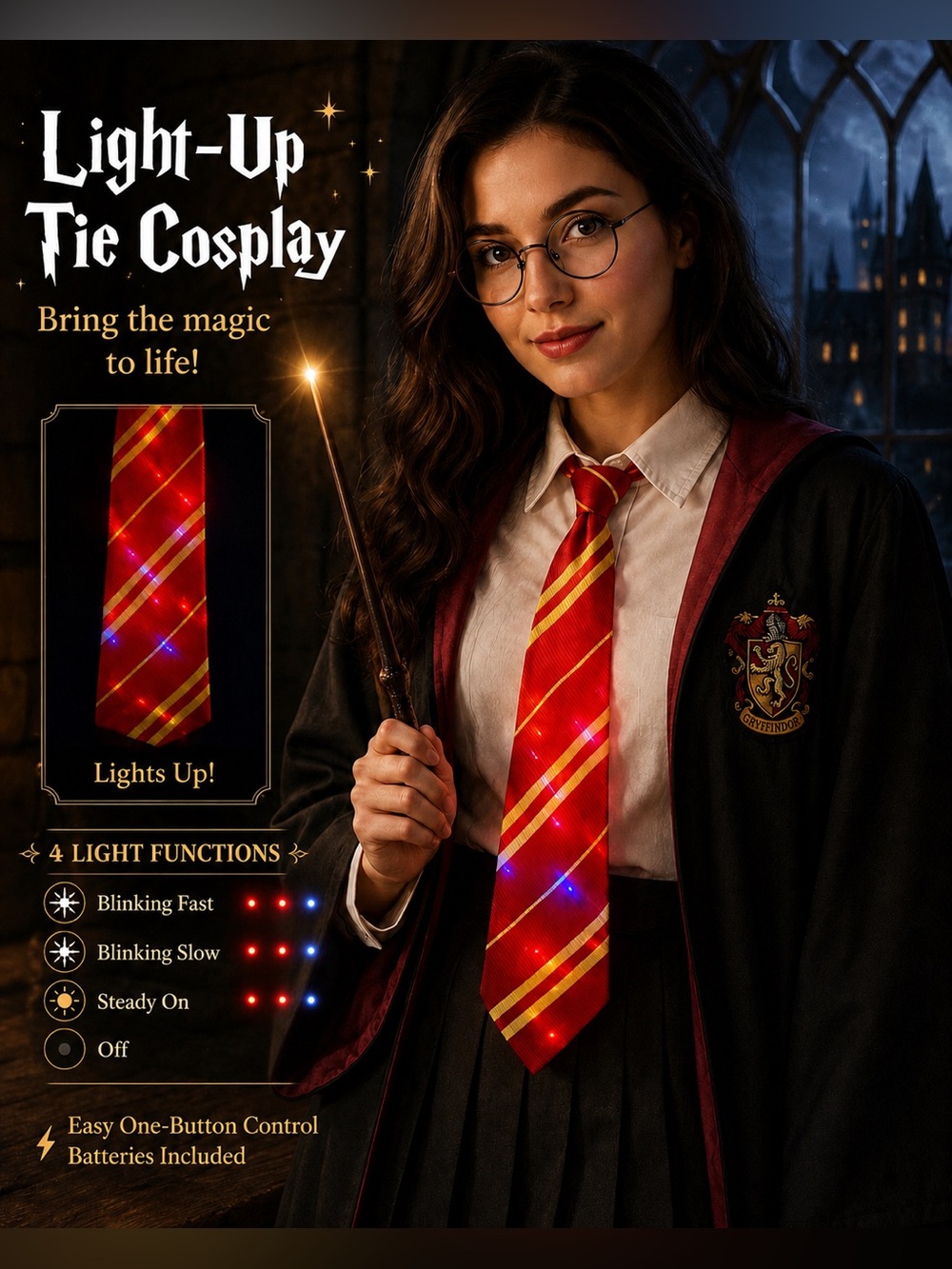 Harry Potter Gryffindor Light Up Cosplay Tie LED Costume Accessory New